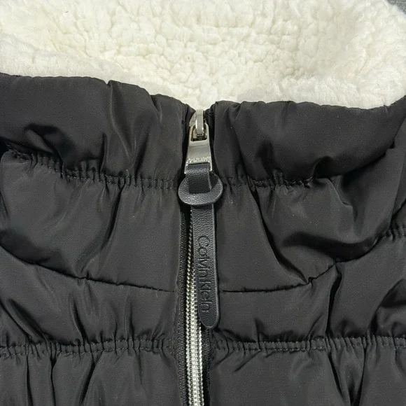 Calvin Klein Womens Performance Black Puffer Vest White Sherpa Lining Size Small - Picture 6 of 11